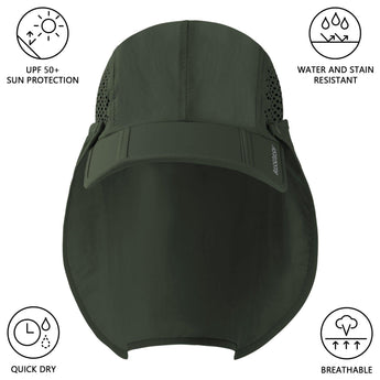 Bassdash Foldable UPF 50+ Fishing Hats with Removable Neck Flap FH12 - Bassdash