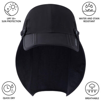Bassdash Foldable UPF 50+ Fishing Hats with Removable Neck Flap FH12 - Bassdash