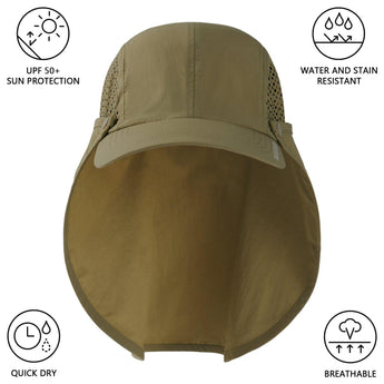 Bassdash Foldable UPF 50+ Fishing Hats with Removable Neck Flap FH12 - Bassdash