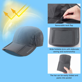 Bassdash Foldable UPF 50+ Fishing Hats with Removable Neck Flap FH12 - Bassdash