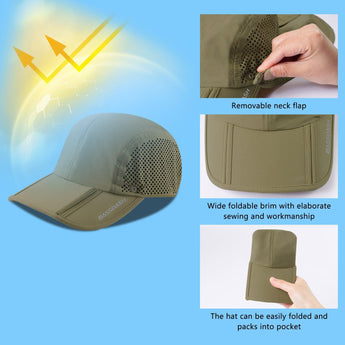 Bassdash Foldable UPF 50+ Fishing Hats with Removable Neck Flap FH12 - Bassdash