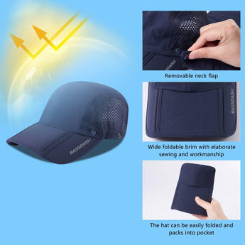 Bassdash Foldable UPF 50+ Fishing Hats with Removable Neck Flap FH12 - Bassdash