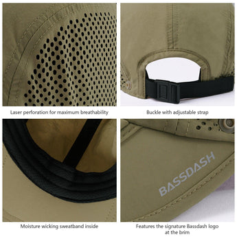 Bassdash Foldable UPF 50+ Fishing Hats with Removable Neck Flap FH12 - Bassdash