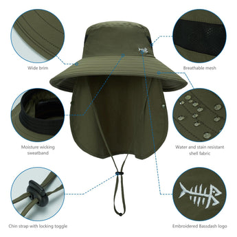 Unisex UPF 50+ Sun Hat with Face Cover & Neck Flap FH09 - Bassdash