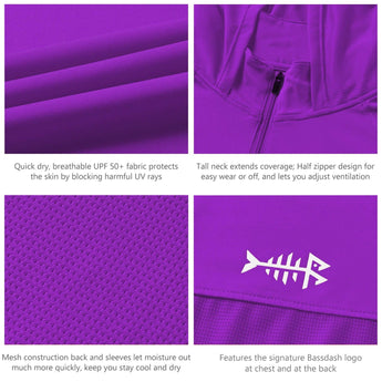 Women’s UPF 50+ Long Sleeve Hoodie Half Zip Shirt - Bassdash