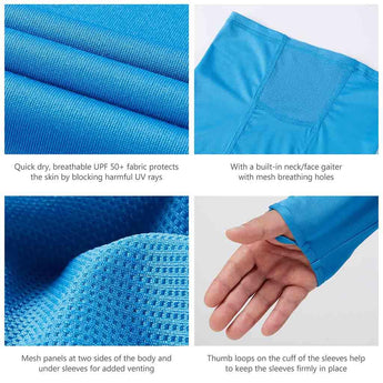 Men’s UPF 50+ Long Sleeve Fishing Hoodie with UV Neck Gaiter FS06M - Bassdash #color_malibu-blue