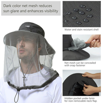 UPF 50+ Mosquito Sun Hat with Neck Flap - Bassdash