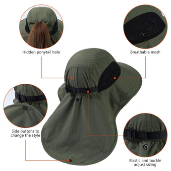 Unisex UPF 50+ Water Resistant Sun Hat with Neck Flap FH06 - Bassdash