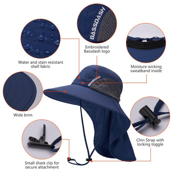 Unisex UPF 50+ Water Resistant Sun Hat with Neck Flap FH06 - Bassdash
