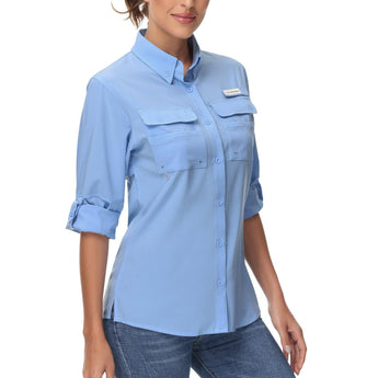Women's UPF 50+ Long Sleeve Button Down Shirt FS21W - Bassdash