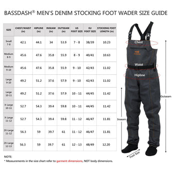 Men’s Denim Breathable Chest Wader Stocking Foot - Bassdash