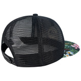 Unisex Flat Brim Trucker Cap - BlackTropical Flower4 - Bassdash