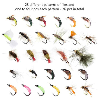 76 Pcs Fly Fishing Lure Trout Flies Kit with Fly Box - Bassdash