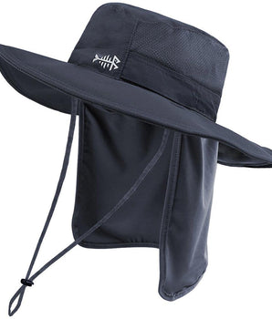 Unisex UPF 50+ Wide Brim Bucket Hat with Detachable Neck Flap FH02 - Bassdash